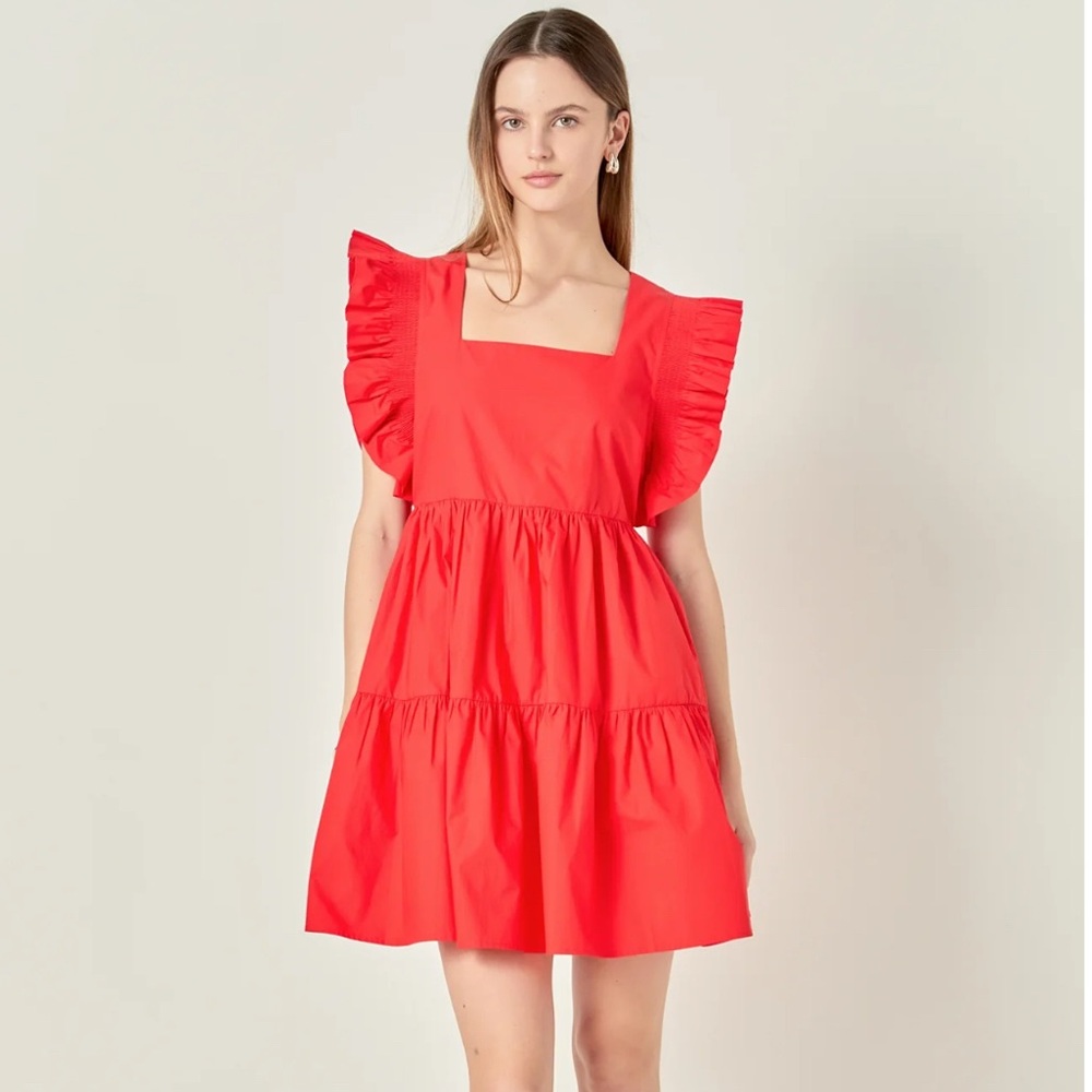 NWT English Factory Ruffled Dress with Smocking Detail